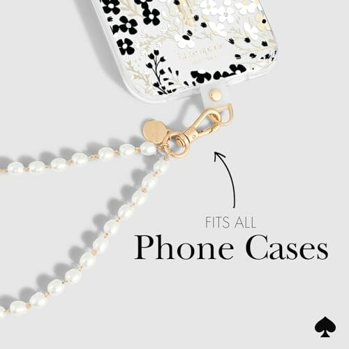 Pearl strap attached to a floral phone case.