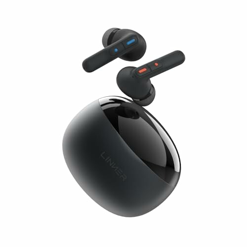 Black wireless earbuds with charging case